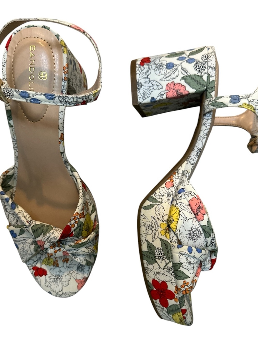 Bandolino Floral Twist Open-Toe Ankle Strap Sandals 7.5 White Multicolor
